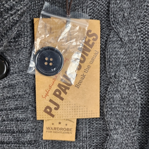 PJ Paul Jones Men L Charcoal Gray Stand Collar Cable Knit Cardigan Sweater NWT - Picture 6 of 7